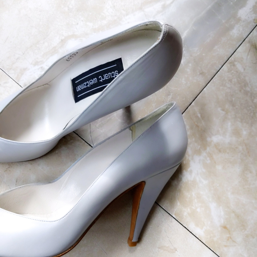 Vtg 90s Stuart Weitzman Silver Pointy Pump 9AA - Picture 4 of 5